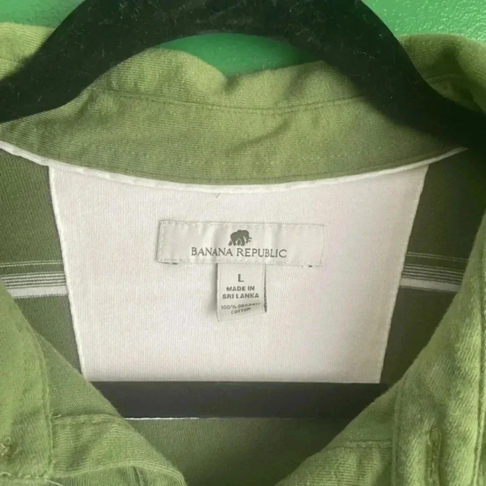 CLEARANCE Banana Republic L Large Polo Shirt Short Sleeve Preppy Green‎ Stripe